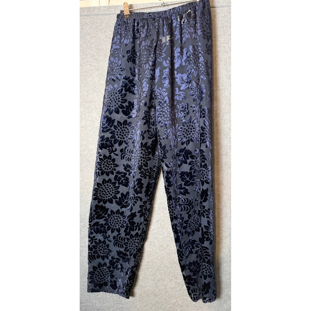 Vintage 8 Petite Navy Blue Burnout Velvet Floral Jacket Design Studio Spiegel - Picture 11 of 16